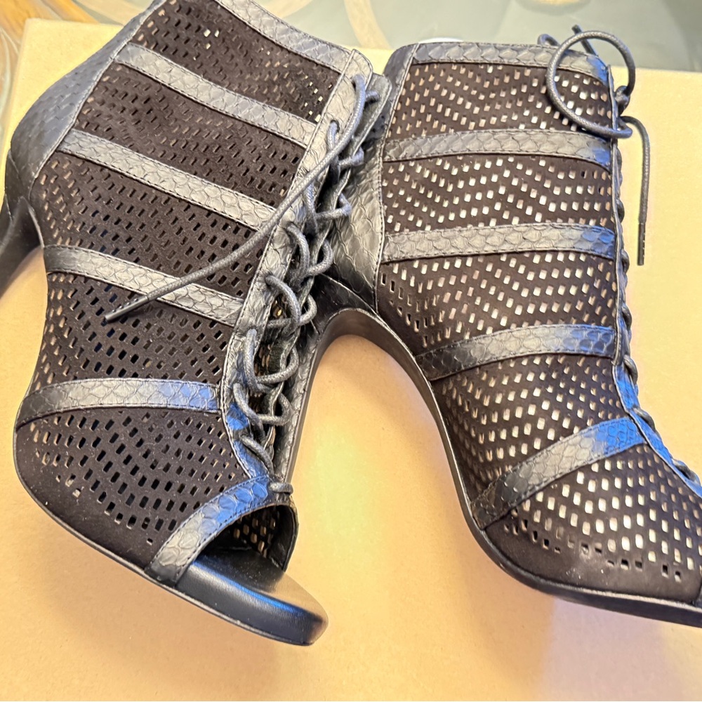 Joie Black Perforated Lace-Up Heeled Boots